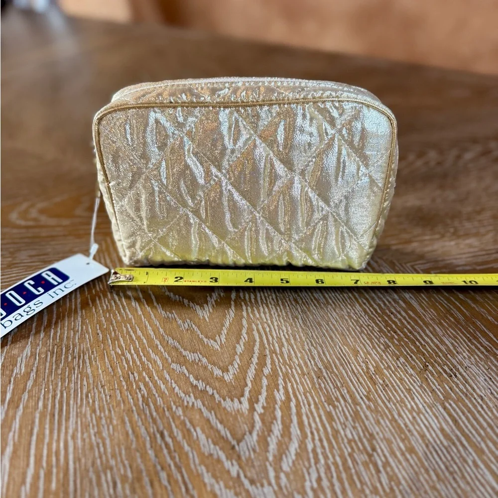 Boca Bags Inc Quilted gold cosmetic bag zip closure